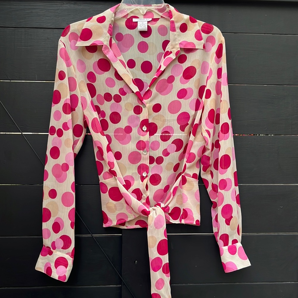 Isabela D. Polyester Waist Tie Polka Dot Blouse